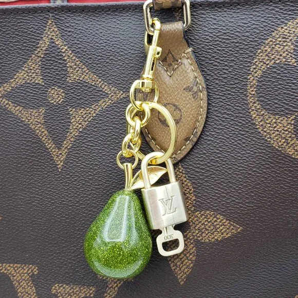 Authentic Louis Vuitton Lock & Key with Unbranded Avocado Charm, Keychain - Picture 10 of 10